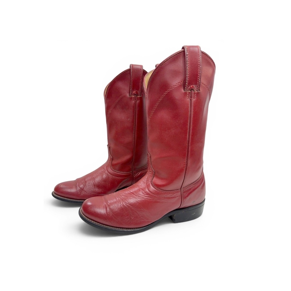 Laredo Red Leather Western Cowboy Boots Women's Size 6.5 Smooth Kid Calf Pull On